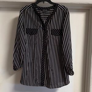 Notations Black and White Striped Blouse